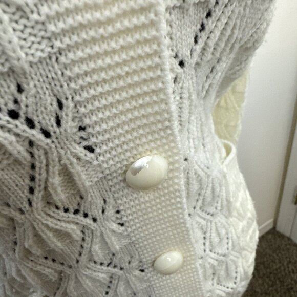 Vintage Woodwards Woman L Acrylic 70s Cardigan Sweater Knit White - Picture 3 of 6